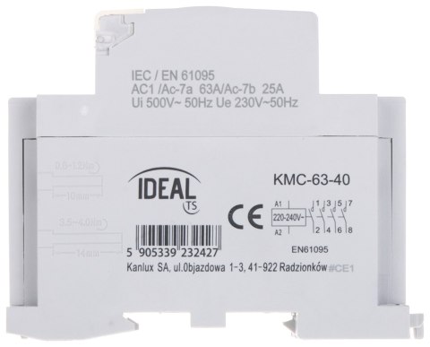 STYCZNIK MODUŁOWY KMC-63-40 63 A 400 V AC IDEAL STYCZNIK MODUŁOWY KMC-63-40 63 A 400 V AC IDEAL