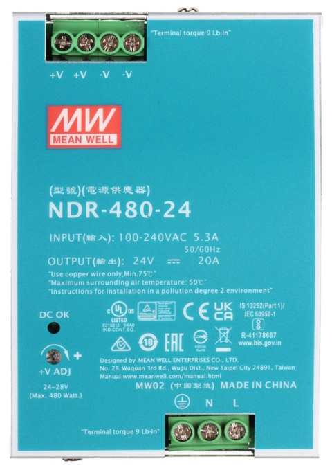 ZASILACZ IMPULSOWY NDR-480-24 MEAN WELL ZASILACZ IMPULSOWY NDR-480-24 MEAN WELL