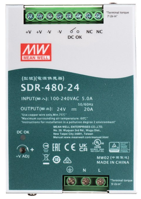 ZASILACZ IMPULSOWY SDR-480-24 MEAN WELL ZASILACZ IMPULSOWY SDR-480-24 MEAN WELL