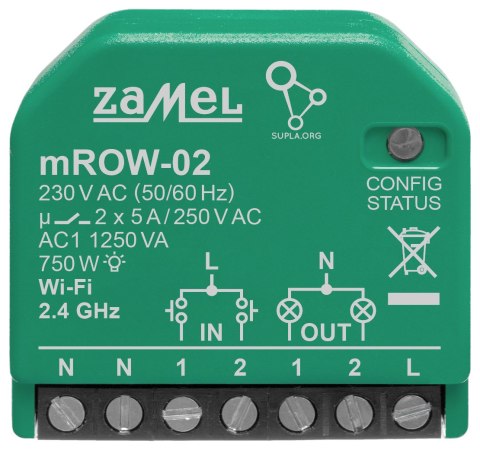 INTELIGENTNY PRZEŁĄCZNIK M/ROW-02 Wi-Fi SUPLA 230 V AC ZAMEL INTELIGENTNY PRZEŁĄCZNIK M/ROW-02 Wi-Fi SUPLA 230 V AC ZAMEL