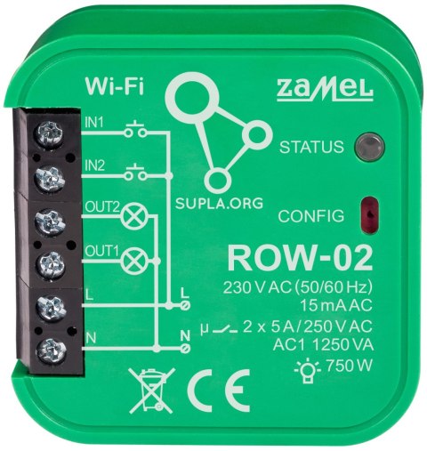INTELIGENTNY PRZEŁĄCZNIK ROW-02 Wi-Fi SUPLA 230 V AC ZAMEL INTELIGENTNY PRZEŁĄCZNIK ROW-02 Wi-Fi SUPLA 230 V AC ZAMEL