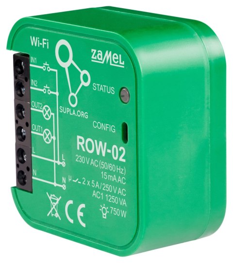 INTELIGENTNY PRZEŁĄCZNIK ROW-02 Wi-Fi SUPLA 230 V AC ZAMEL INTELIGENTNY PRZEŁĄCZNIK ROW-02 Wi-Fi SUPLA 230 V AC ZAMEL