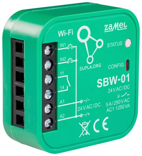 INTELIGENTNY STEROWNIK BRAM I DRZWI SBW-01 Wi-Fi, SUPLA 24 V AC/DC ZAMEL INTELIGENTNY STEROWNIK BRAM I DRZWI SBW-01 Wi-Fi, SUPLA 24 V AC/DC ZAMEL