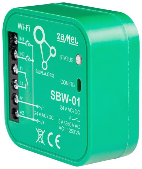 INTELIGENTNY STEROWNIK BRAM I DRZWI SBW-01 Wi-Fi, SUPLA 24 V AC/DC ZAMEL INTELIGENTNY STEROWNIK BRAM I DRZWI SBW-01 Wi-Fi, SUPLA 24 V AC/DC ZAMEL
