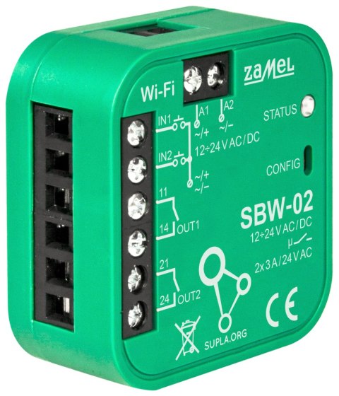 INTELIGENTNY STEROWNIK BRAM I DRZWI SBW-02 Wi-Fi, SUPLA 12 ... 24 V AC/DC ZAMEL INTELIGENTNY STEROWNIK BRAM I DRZWI SBW-02 Wi-Fi, SUPLA 12 ... 24 V AC/DC ZAMEL