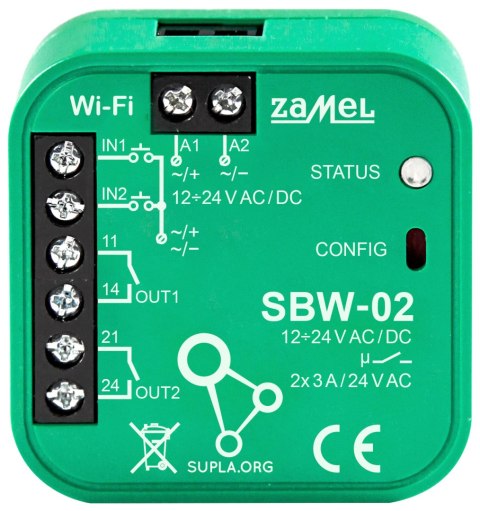 INTELIGENTNY STEROWNIK BRAM I DRZWI SBW-02 Wi-Fi, SUPLA 12 ... 24 V AC/DC ZAMEL INTELIGENTNY STEROWNIK BRAM I DRZWI SBW-02 Wi-Fi, SUPLA 12 ... 24 V AC/DC ZAMEL
