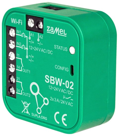 INTELIGENTNY STEROWNIK BRAM I DRZWI SBW-02 Wi-Fi, SUPLA 12 ... 24 V AC/DC ZAMEL INTELIGENTNY STEROWNIK BRAM I DRZWI SBW-02 Wi-Fi, SUPLA 12 ... 24 V AC/DC ZAMEL