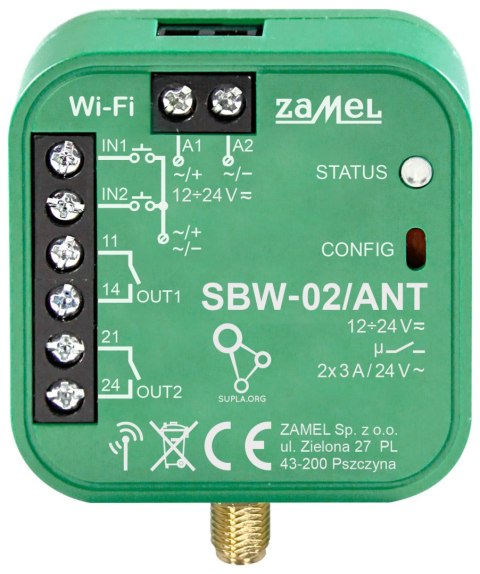 INTELIGENTNY STEROWNIK BRAM I DRZWI SBW-02/ANT Wi-Fi, 12 ... 24 V AC/DC ZAMEL INTELIGENTNY STEROWNIK BRAM I DRZWI SBW-02/ANT Wi-Fi, 12 ... 24 V AC/DC ZAMEL