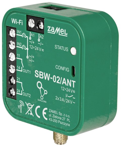 INTELIGENTNY STEROWNIK BRAM I DRZWI SBW-02/ANT Wi-Fi, 12 ... 24 V AC/DC ZAMEL INTELIGENTNY STEROWNIK BRAM I DRZWI SBW-02/ANT Wi-Fi, 12 ... 24 V AC/DC ZAMEL