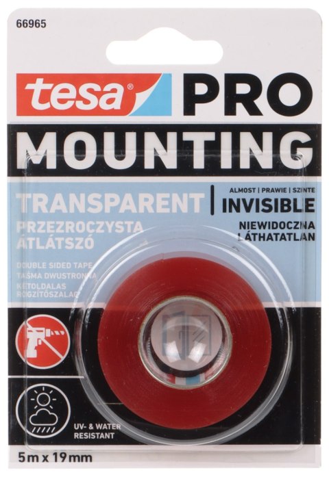 DWUSTRONNA TAŚMA MONTAŻOWA MOUNTING-PRO/TRANSPARENT/5X19 TESA DWUSTRONNA TAŚMA MONTAŻOWA MOUNTING-PRO/TRANSPARENT/5X19 TESA
