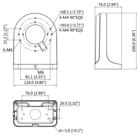 UCHWYT DO KAMER KULISTYCH PFB204W-B DAHUA UCHWYT DO KAMER KULISTYCH PFB204W-B DAHUA