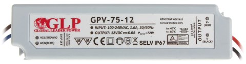 ZASILACZ IMPULSOWY 12V/6A/GPV ZASILACZ IMPULSOWY 12V/6A/GPV