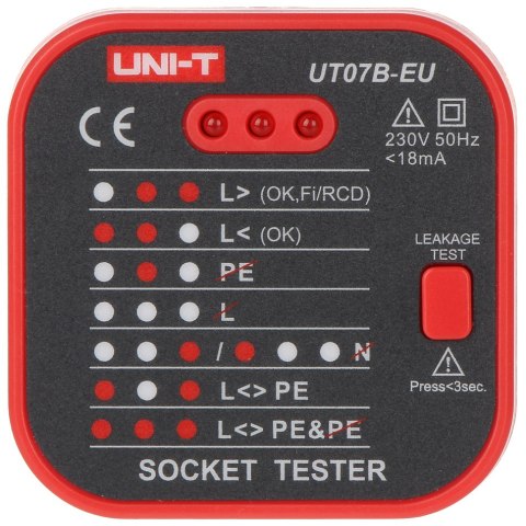 TESTER GNIAZD SIECIOWYCH Z FUNKCJĄ SPRAWDZANIA RCD UT-07B-EU UNI-T TESTER GNIAZD SIECIOWYCH Z FUNKCJĄ SPRAWDZANIA RCD UT-07B-EU UNI-T