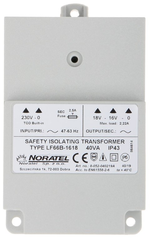 ZASILACZ NAPIĘCIA ZMIENNEGO TR-40VA/NORATEL ZASILACZ NAPIĘCIA ZMIENNEGO TR-40VA/NORATEL