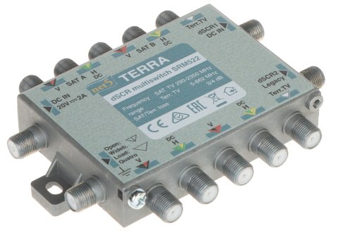 MULTISWITCH PRZELOTOWY UNICABLE I/II SRM-522 5 WEJŚĆ / 5 WYJŚĆ + 2 WYJŚCIA UNICABLE TERRA MULTISWITCH PRZELOTOWY UNICABLE I/II SRM-522 5 WEJŚĆ / 5 WYJŚĆ + 2 WYJŚCIA UNICABLE TERRA