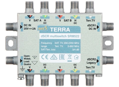 MULTISWITCH PRZELOTOWY UNICABLE I/II SRM-522 5 WEJŚĆ / 5 WYJŚĆ + 2 WYJŚCIA UNICABLE TERRA MULTISWITCH PRZELOTOWY UNICABLE I/II SRM-522 5 WEJŚĆ / 5 WYJŚĆ + 2 WYJŚCIA UNICABLE TERRA