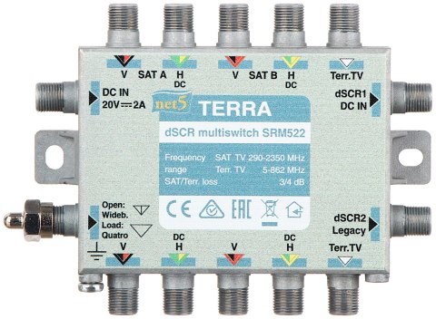 MULTISWITCH PRZELOTOWY UNICABLE I/II SRM-522 5 WEJŚĆ / 5 WYJŚĆ + 2 WYJŚCIA UNICABLE TERRA MULTISWITCH PRZELOTOWY UNICABLE I/II SRM-522 5 WEJŚĆ / 5 WYJŚĆ + 2 WYJŚCIA UNICABLE TERRA