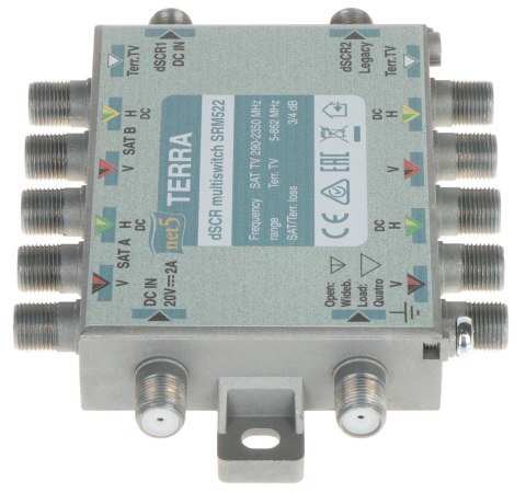 MULTISWITCH PRZELOTOWY UNICABLE I/II SRM-522 5 WEJŚĆ / 5 WYJŚĆ + 2 WYJŚCIA UNICABLE TERRA MULTISWITCH PRZELOTOWY UNICABLE I/II SRM-522 5 WEJŚĆ / 5 WYJŚĆ + 2 WYJŚCIA UNICABLE TERRA
