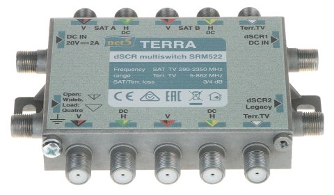 MULTISWITCH PRZELOTOWY UNICABLE I/II SRM-522 5 WEJŚĆ / 5 WYJŚĆ + 2 WYJŚCIA UNICABLE TERRA MULTISWITCH PRZELOTOWY UNICABLE I/II SRM-522 5 WEJŚĆ / 5 WYJŚĆ + 2 WYJŚCIA UNICABLE TERRA