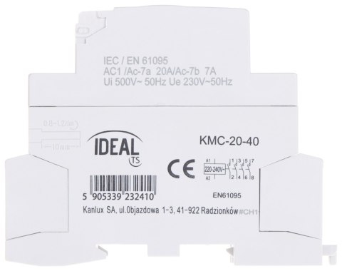 STYCZNIK MODUŁOWY KMC-20-40 20 A 400 V AC IDEAL STYCZNIK MODUŁOWY KMC-20-40 20 A 400 V AC IDEAL
